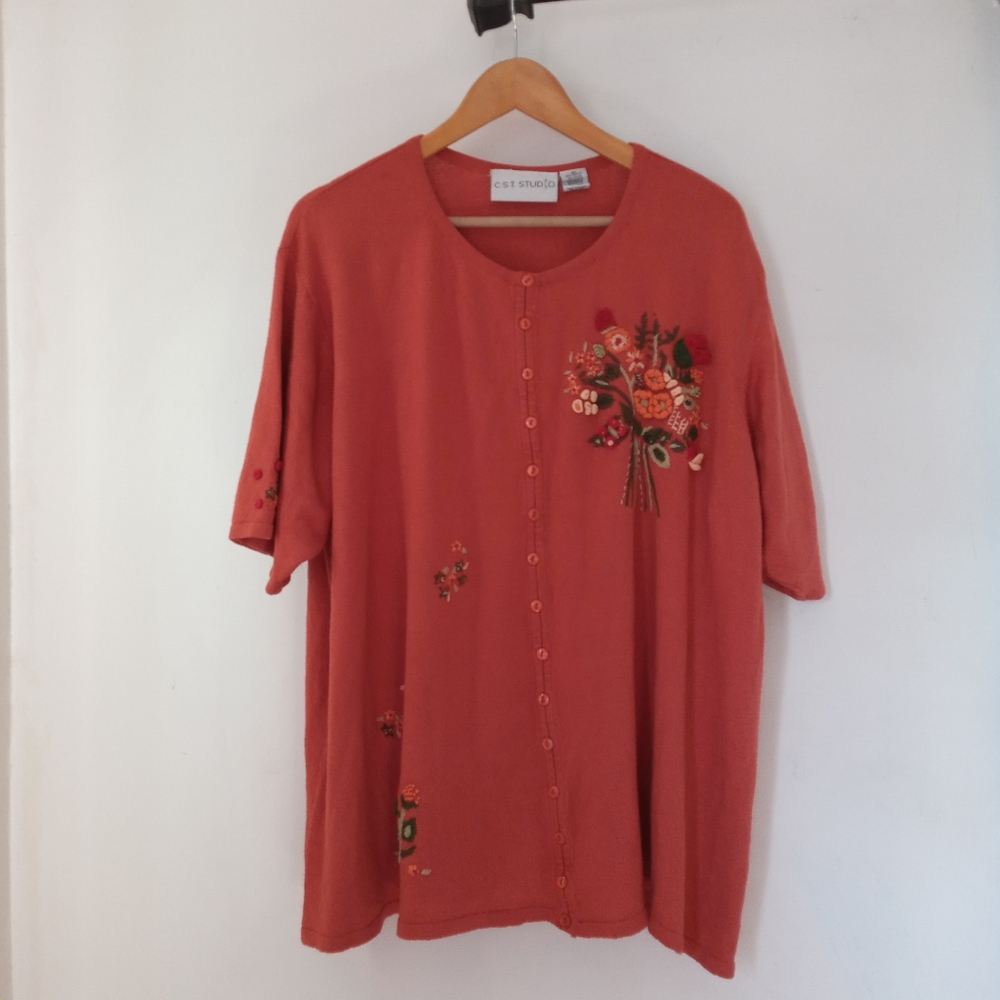 C.S.T. Studio 2X Knit Sweater Embroidered Top